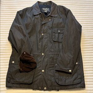 Eddie Bauer Dark Green Military Field Jacket Leather Collar chore coat